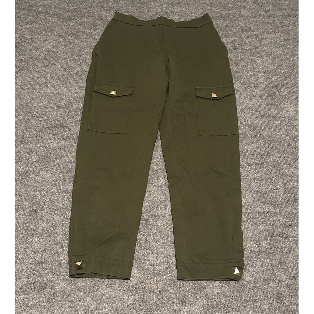Vilagallo Womens Green Capri Sweat Pants Cargo Button Ankle Sz 40 EUC